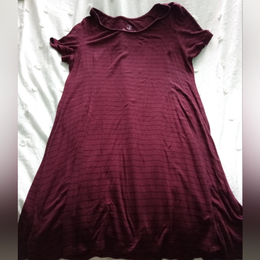 Decree Burgundy and Black Striped Skater Dress. Size Medium.
